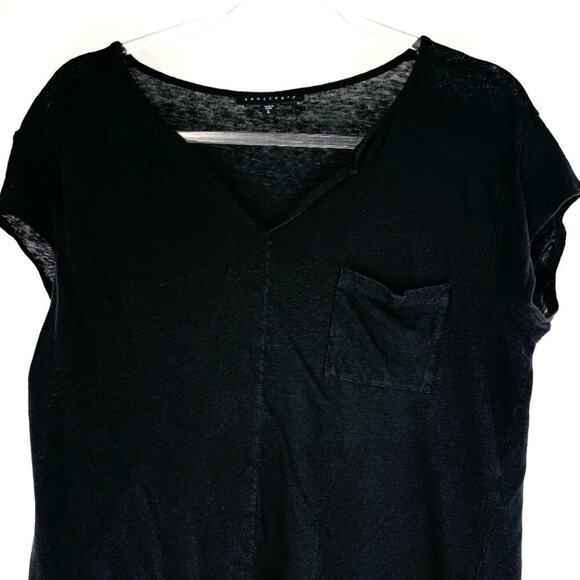Sanctuary Linen Cap Sleeve Top with Contrast Trim Black Size Large - Picture 2 of 6